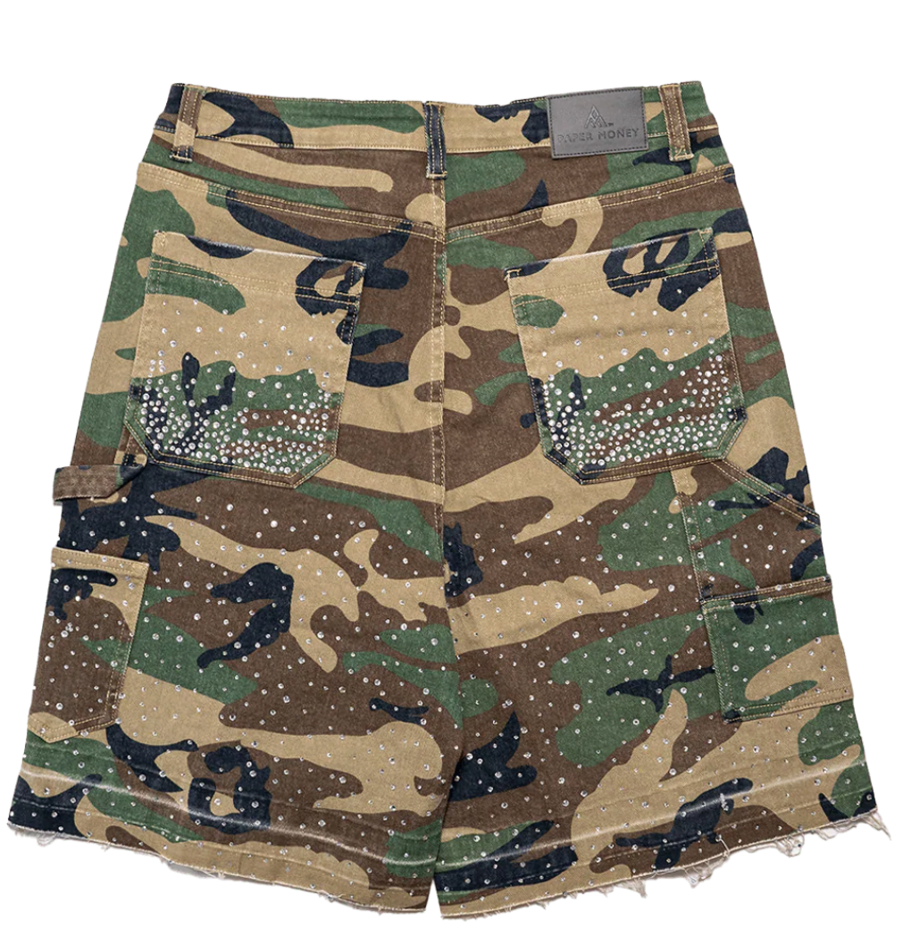 Paper money crystalized camo shorts