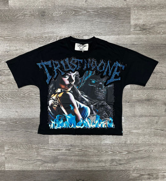 BKYS- "TRUST NO ONE" F-TERRY CROPPED T-SHIRT