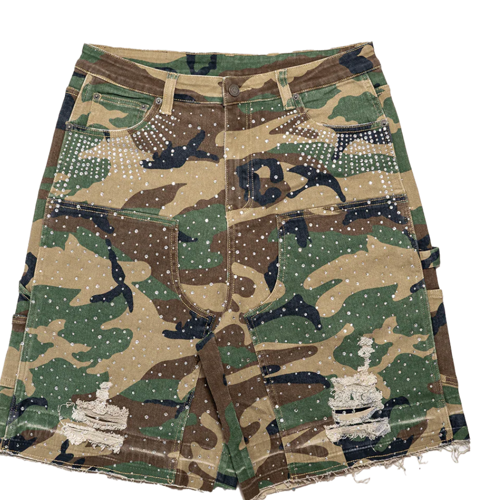 Paper money crystalized camo shorts