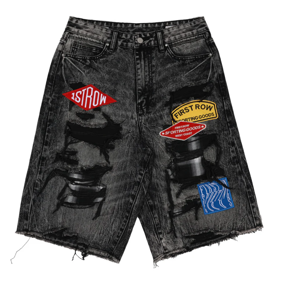 First Row - Denim Jorts with Patches Cut Off