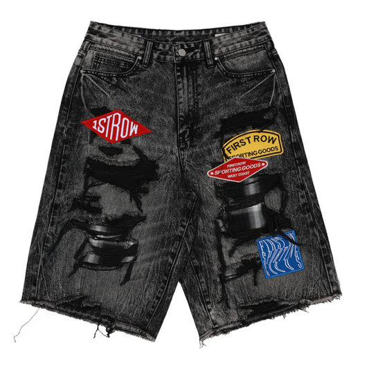 First Row - Denim Jorts with Patches Cut Off