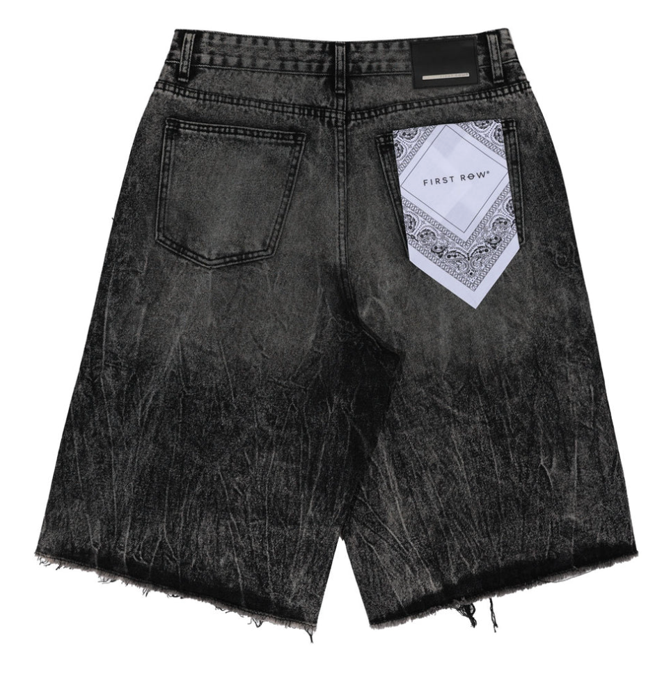 First Row - Denim Jorts with Patches Cut Off
