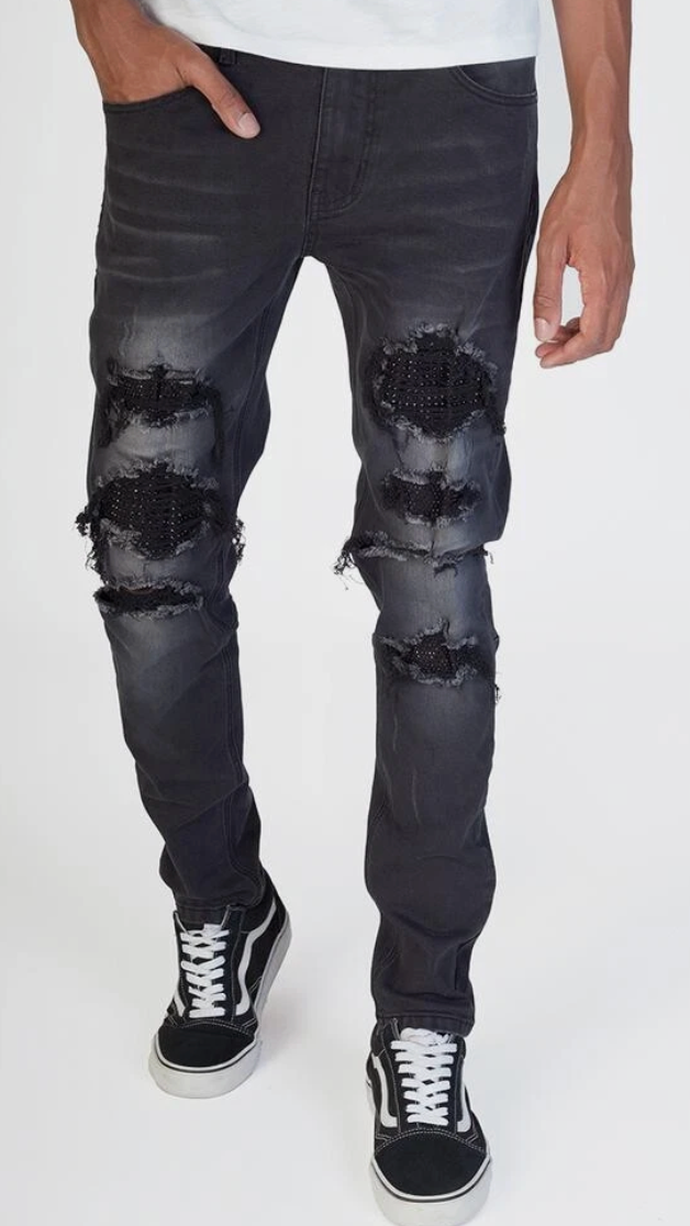 KDNK - RHINESTONE PATCHED JEANS