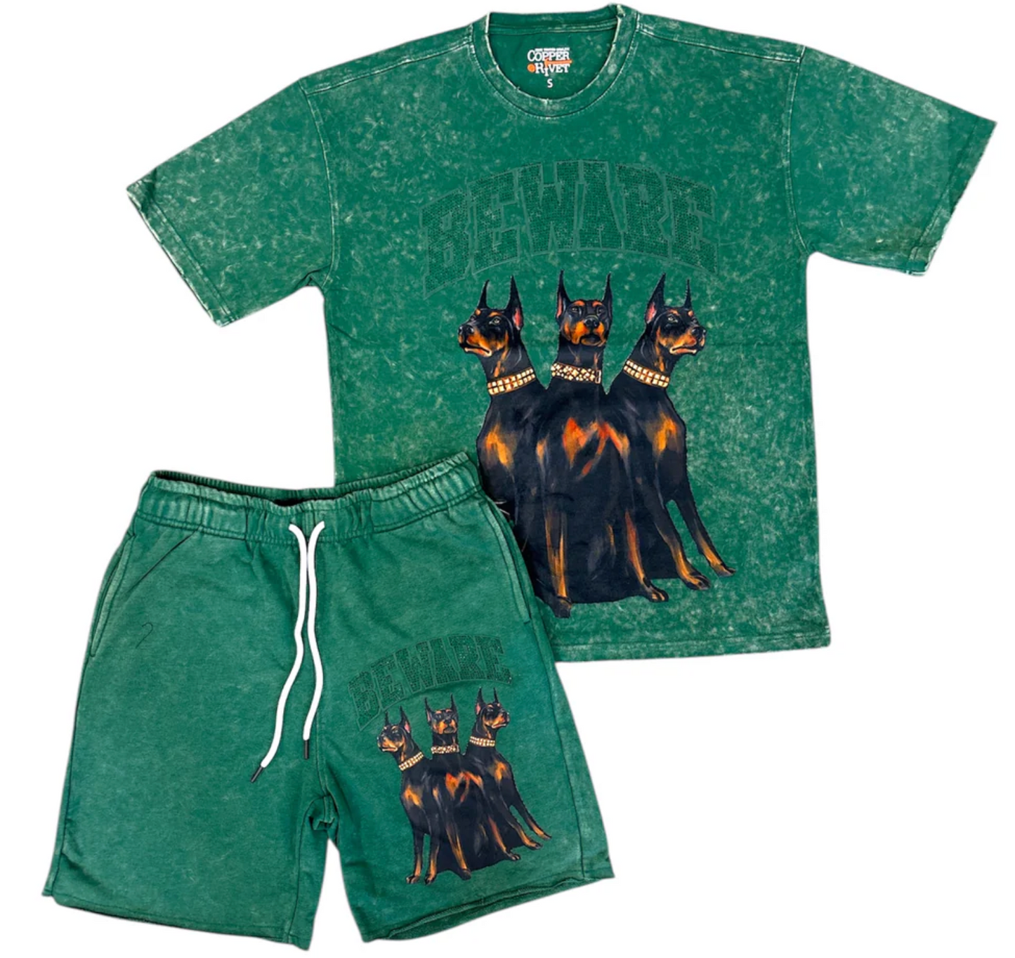 Copper Rivet - Short Set - Beware - Acid Wash Green